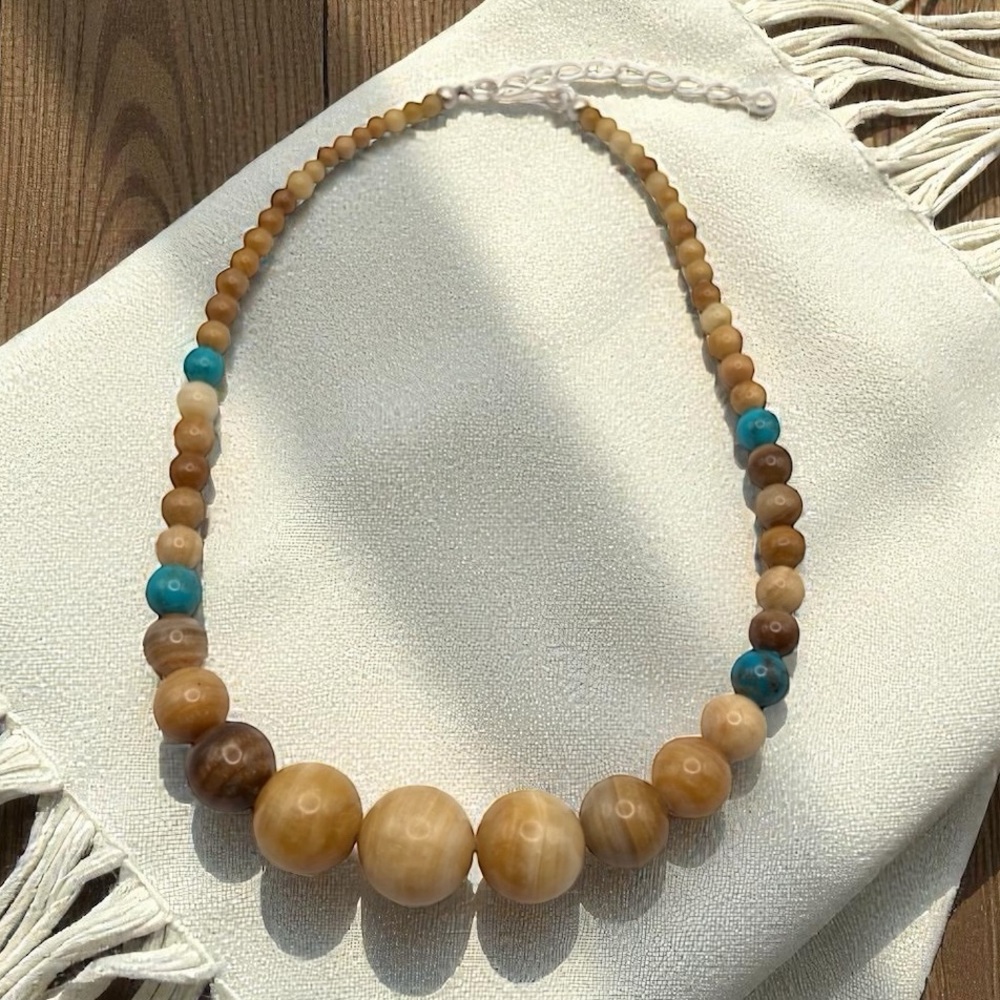Jay King DTR 925 Sterling Silver Calcite Genuine Turquoise Bead Necklace 18–20”